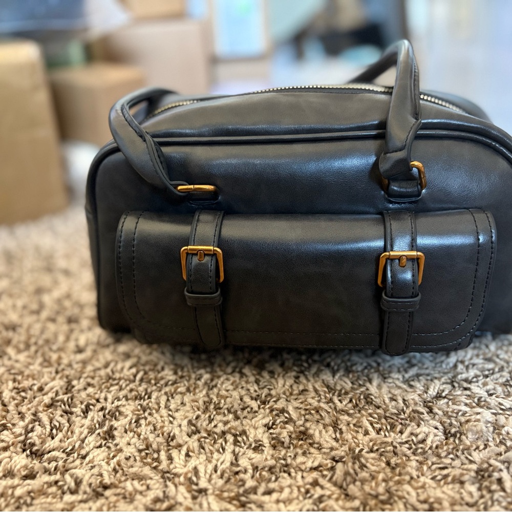 Black vegan Leather  Bag with Gold Hardware